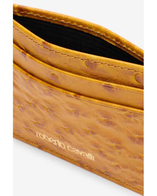 Roberto Cavalli Orange Ostrich-Effect Flat Card Holder
