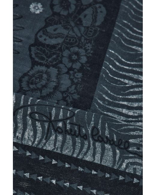 Roberto Cavalli Blue Shawl With Zebra Pattern And Logo for men
