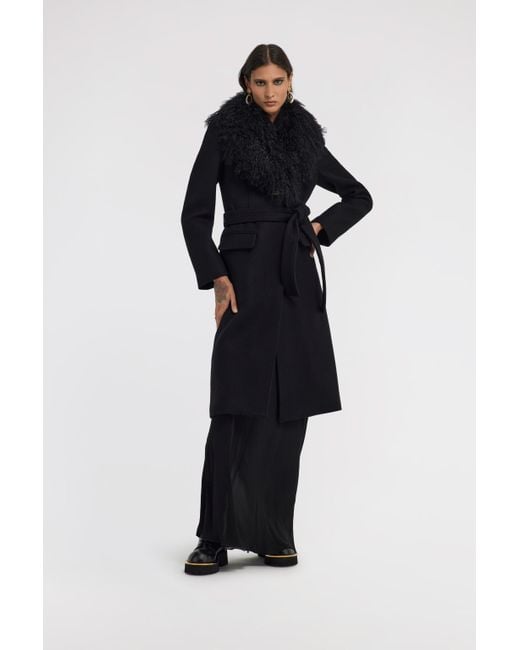 Roberto Cavalli Black Virgin Wool Coat With Fur Collar