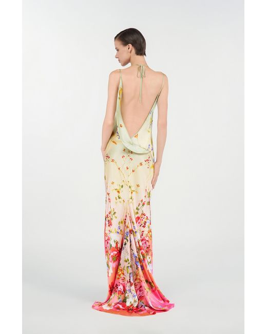 Roberto Cavalli White Maxi Dress With Miami Flowers Print