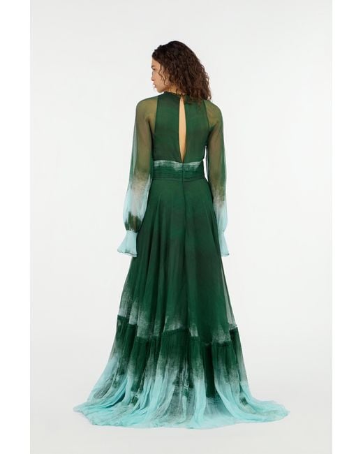 Roberto Cavalli Green Long Empire-Style Pure Silk Dress