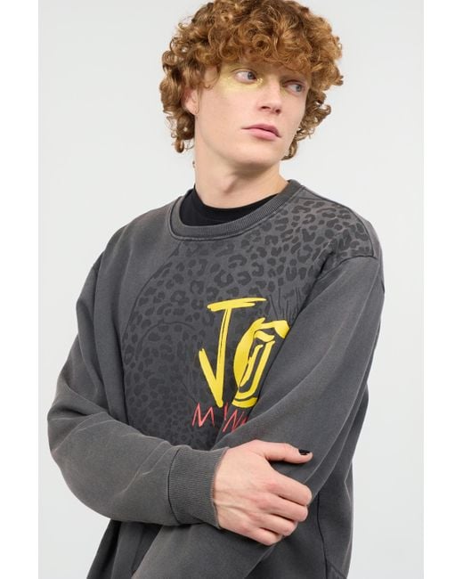 Roberto Cavalli Gray Sweatshirt With Jaguar And Lettering for men