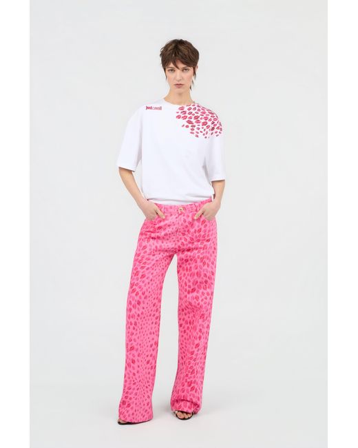 Roberto Cavalli Pink The Jaguar Kiss Print Jeans