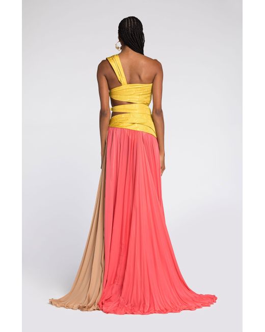 Roberto Cavalli White Colourblock Pleated Gown