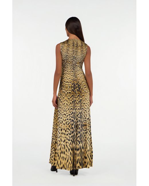 Roberto Cavalli White Long Dress With Jaguar Skin Print