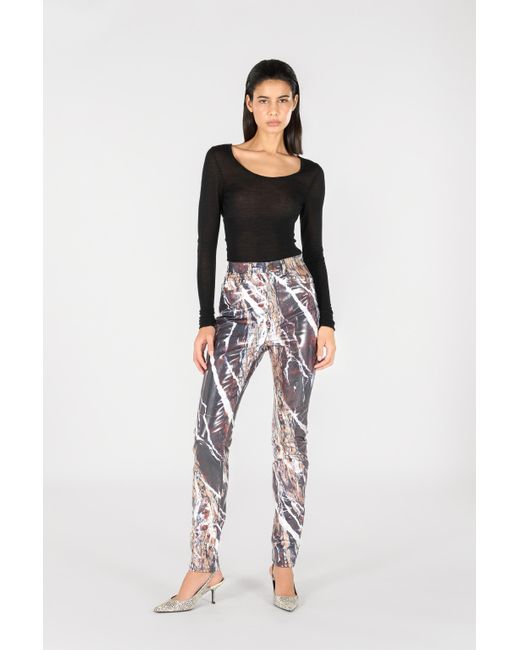 Roberto Cavalli White Skinny Trousers With Marble Print