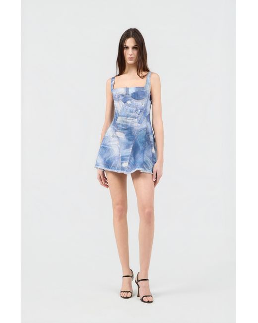 Roberto Cavalli Blue Denim Patch Print Mini Dress
