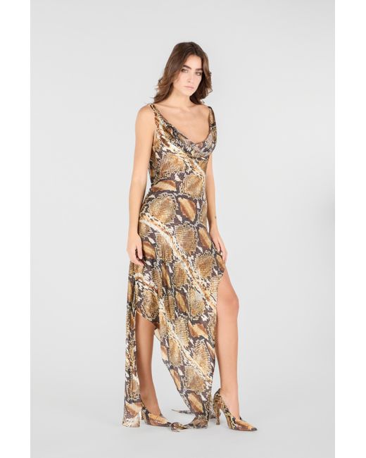 Roberto Cavalli White Python Print Silk Midi Dress