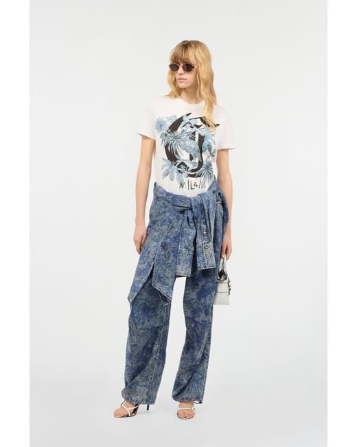 Roberto Cavalli Blue Floral-Print Sports Pants