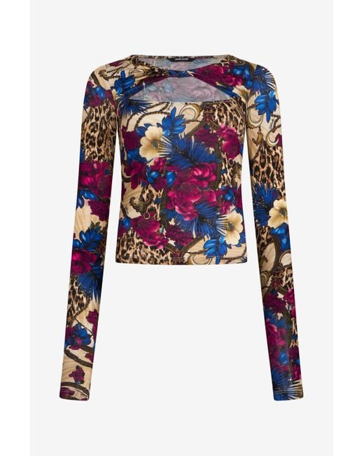 T-Shirt Imprimé Flower Leopard Roberto Cavalli en coloris Blue