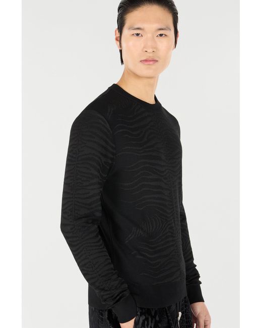 Roberto Cavalli Black Sweater With Zebra Pattern for men