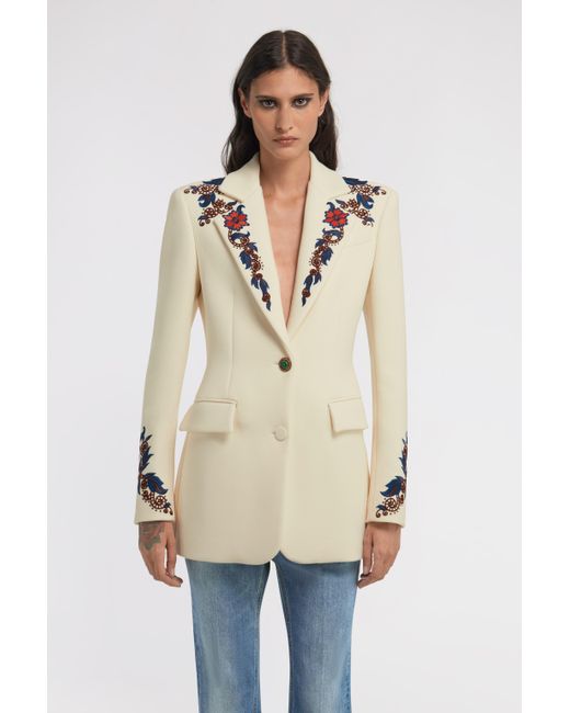 Roberto Cavalli Natural Floral Printed Single-Breasted Jacket