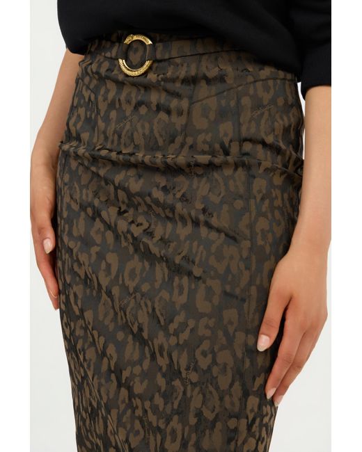Roberto Cavalli Green Leopard Print Midi Skirt