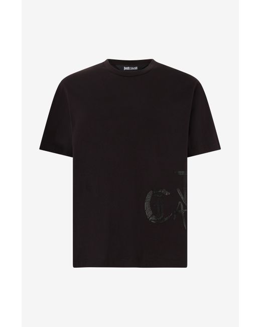 Roberto Cavalli Black T-Shirt With Logo On The Side for men