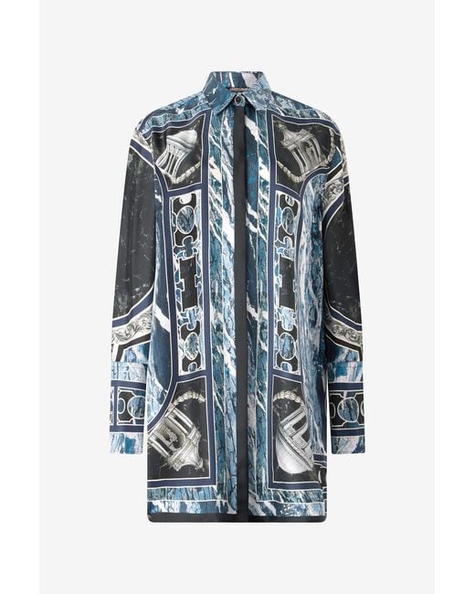 Roberto Cavalli Blue Short Silk Dress With Marble Print