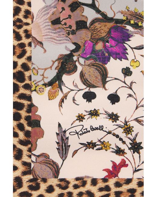 Roberto Cavalli Pink Silk Scarf With Florentine Flowers Print