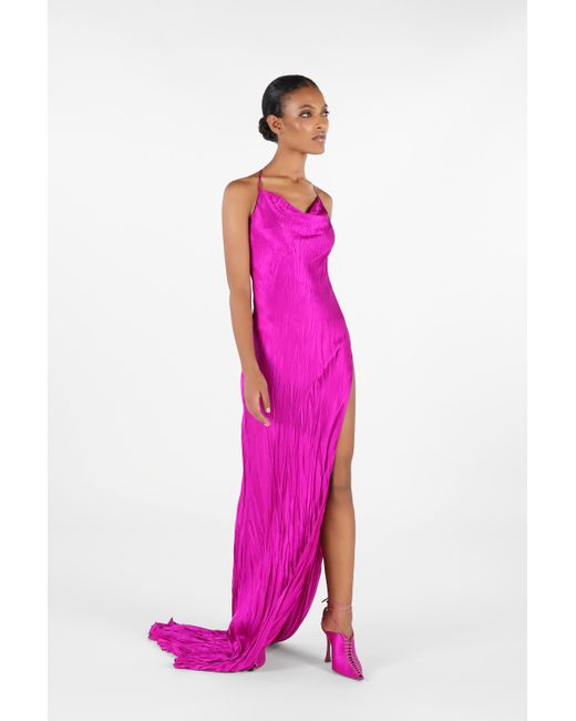 Vestido Largo De Seda Arrugada Roberto Cavalli de color Purple