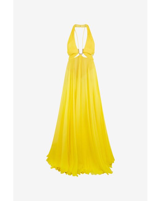 Roberto Cavalli Yellow Silk Maxi Dress With Cut-Outs