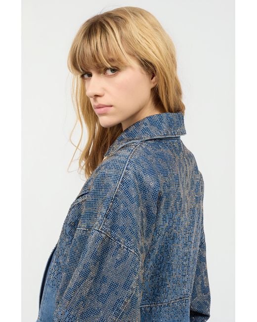 Roberto Cavalli Blue Cropped Denim Jacket With Rhinestones