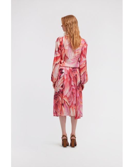 Roberto Cavalli Red Long Dress Plumage Print