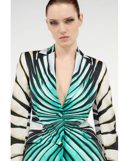 Roberto Cavalli Green Ray Of Sea Print Silk Jacket