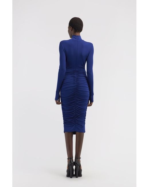 Roberto Cavalli Blue Midi Dress With Ruffles And Stones