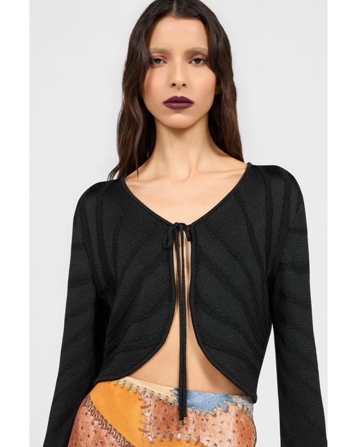 Roberto Cavalli Black Cropped Tie Front Cardigan