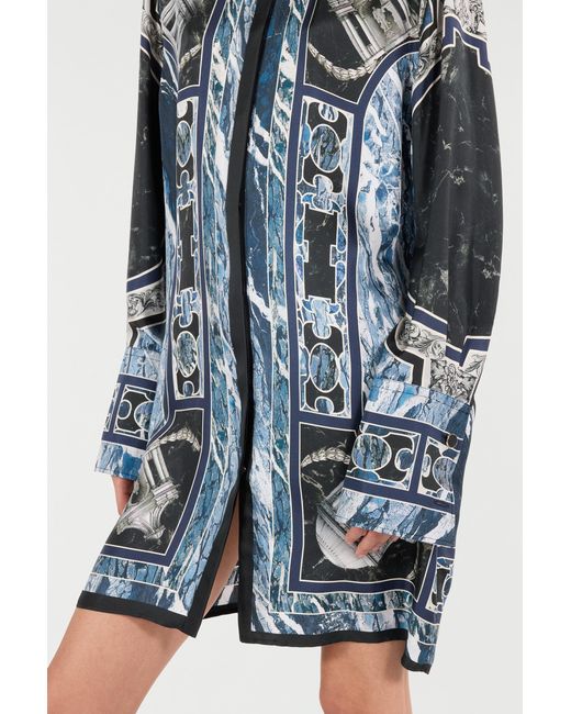 Roberto Cavalli Blue Short Silk Dress With Marble Print