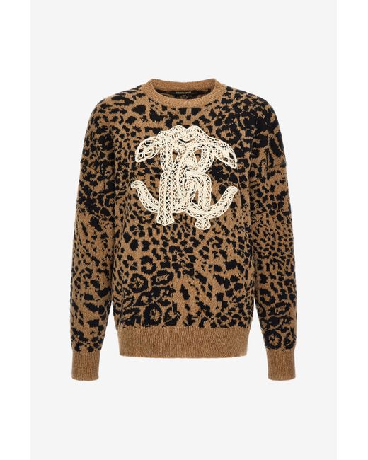 Roberto Cavalli Multicolor Sweater With Monogram Rc And Jaguar Skin Print