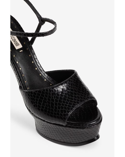 Sandales Plateforme À Talon Tiger Tooth Roberto Cavalli en coloris Black