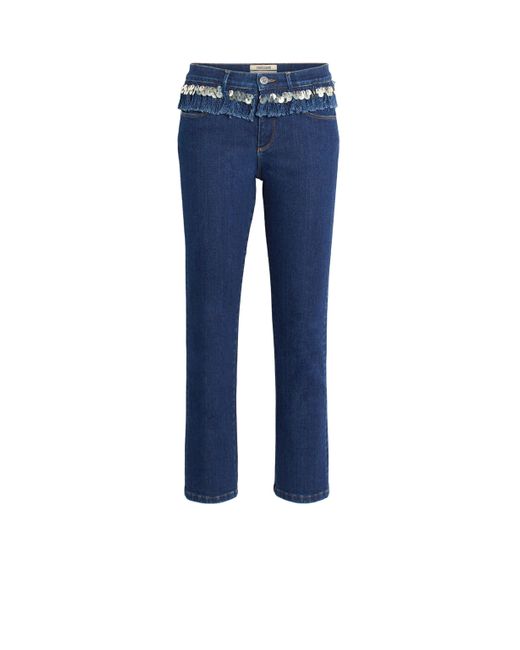 Roberto Cavalli Blue Paillettes Embroidered Fringed Jeans