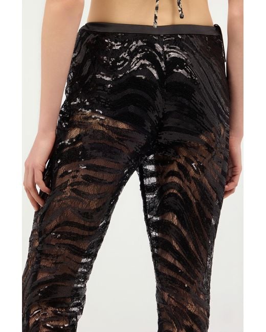 Roberto Cavalli Black Flared Pants With Zebra Pattern And Sequins