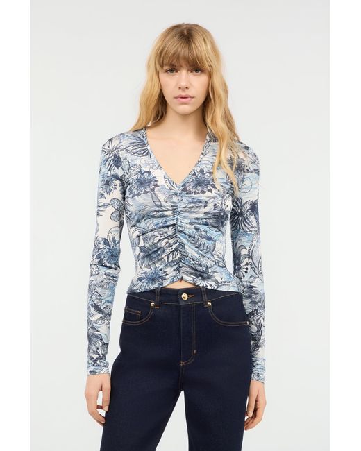 Roberto Cavalli Blue Top With Jungle Print