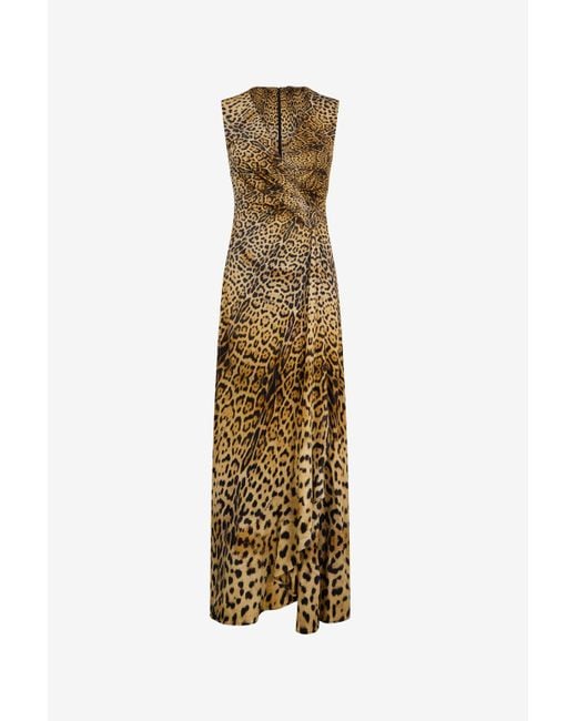 Roberto Cavalli White Long Dress With Jaguar Skin Print