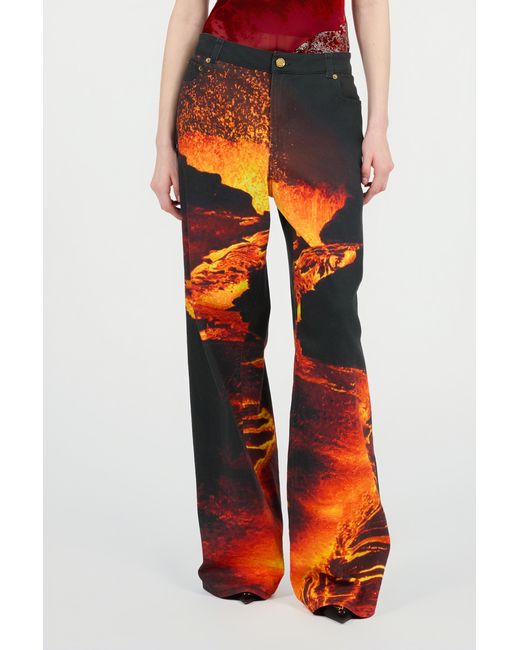Roberto Cavalli Orange Stretch Denim Jeans With Lava Print