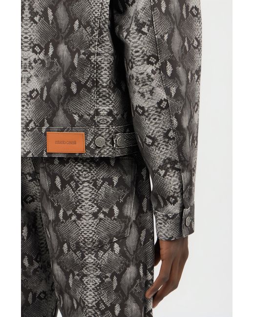 Roberto Cavalli Denim-Jacke Mit Python-Print in Black für Herren