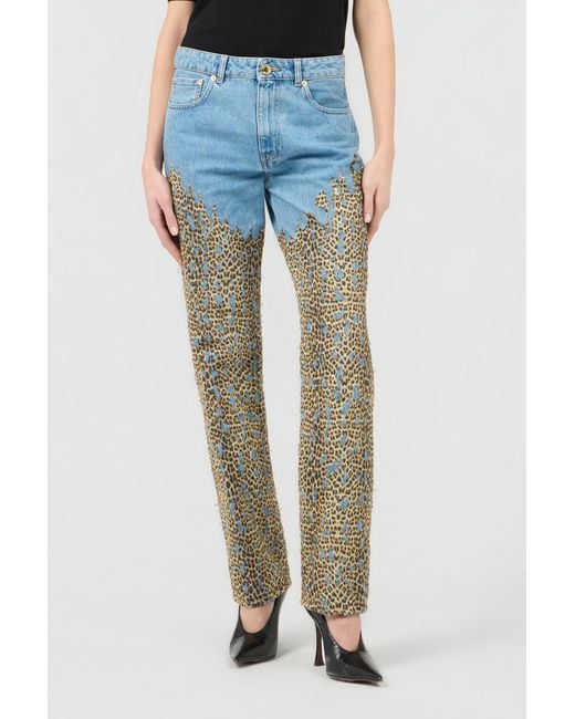 Roberto Cavalli Blue Wide Leg Denim Jeans With Baby Jaguar Print