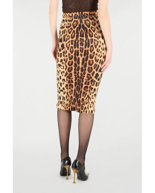 Roberto Cavalli Natural Pencil Skirt With Jaguar Skin Print