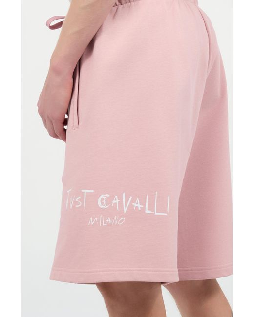 Roberto Cavalli Pink Sports Shorts With Logo for men
