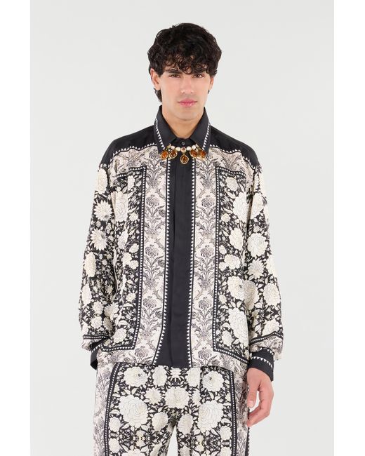 Roberto Cavalli Black Silk Shirt With Floral Print for men