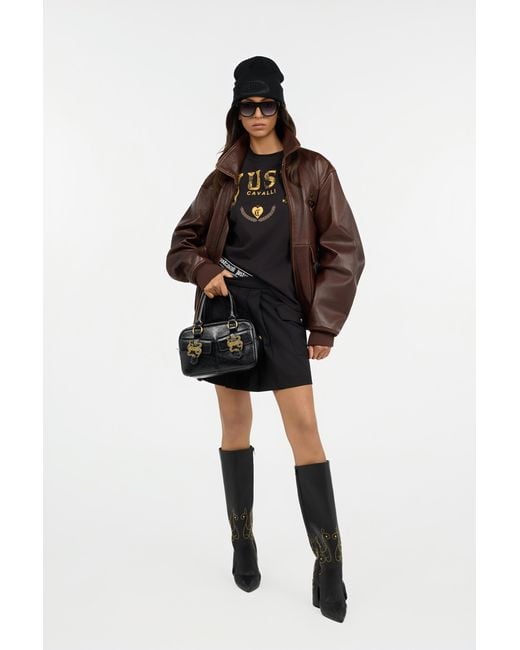 Roberto Cavalli Black Pleated Mini Skirt With Pocket