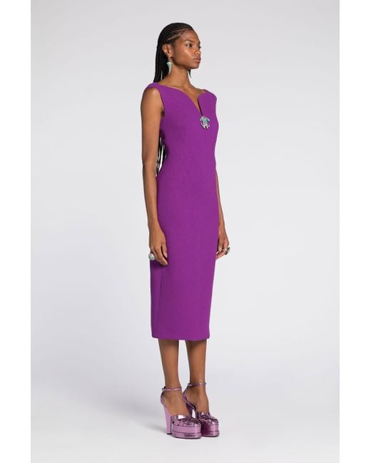 Roberto Cavalli Purple Wollkleid Mit Spiegelschlange