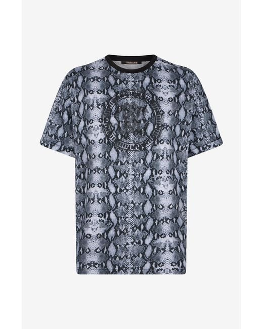 Roberto Cavalli Blue Python Print T-Shirt for men
