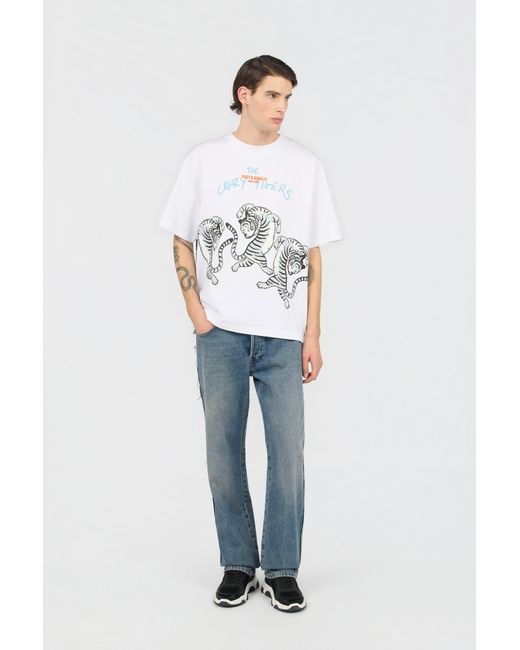 Roberto Cavalli White T-Shirt With Printed Tigers for men