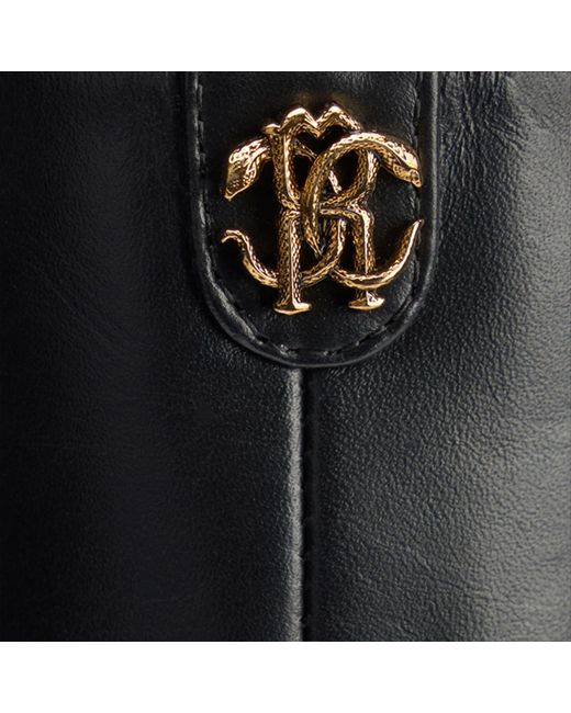 Botas De Piel Con Monograma Mirror Snake Roberto Cavalli de color Black