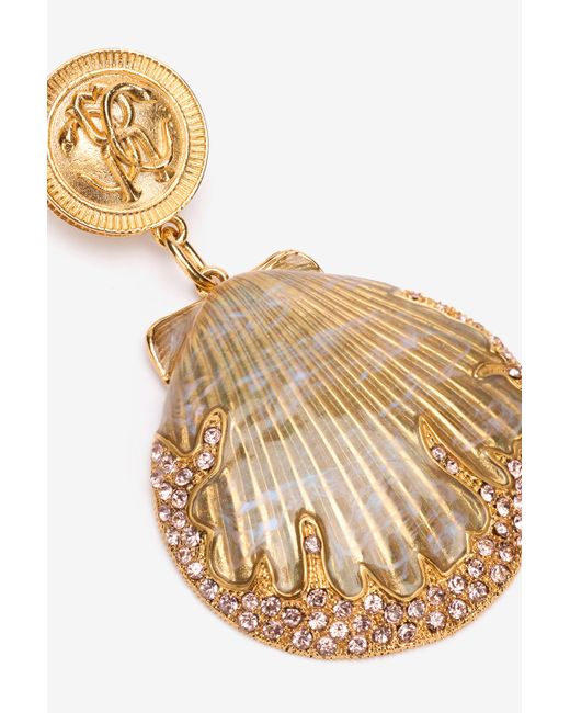 Boucles D'Oreilles Avec Coquillages Et Cristaux Roberto Cavalli en coloris White
