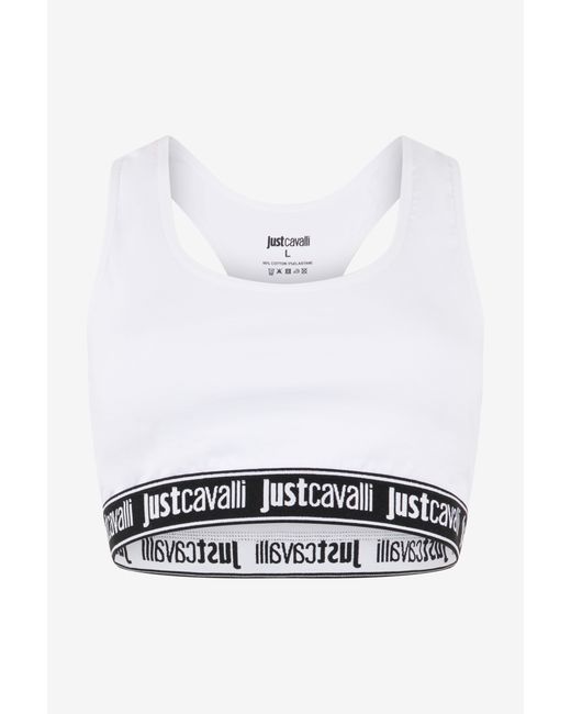 Roberto Cavalli White Cotton Bralette With Logo Band