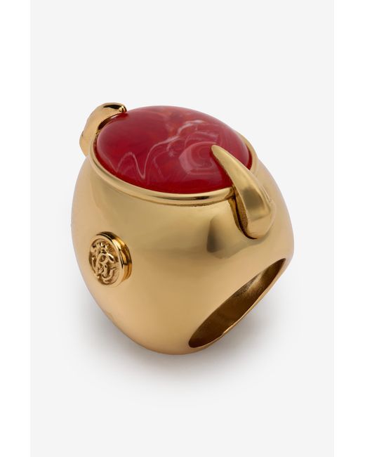 Roberto Cavalli Pink Cocktail Ring With Fang And Gem