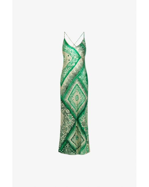 Roberto Cavalli Green Bandana Print Slip Dress