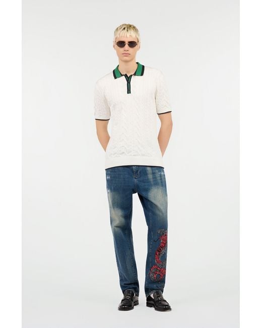 Roberto Cavalli White Cable Knit Polo Shirt for men